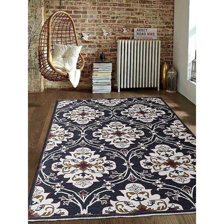 GLITZY RUGS 6 x 9 ft. Hand Knotted Sumak Wool Floral Area Rug, Black White UBSSW0020S0231A11